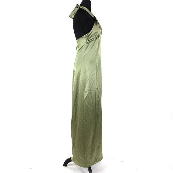 Reformation Kavi Satin Maxi Dress NEW Artichoke Green Side Slit Halter Size 6 - Picture 3 of 8